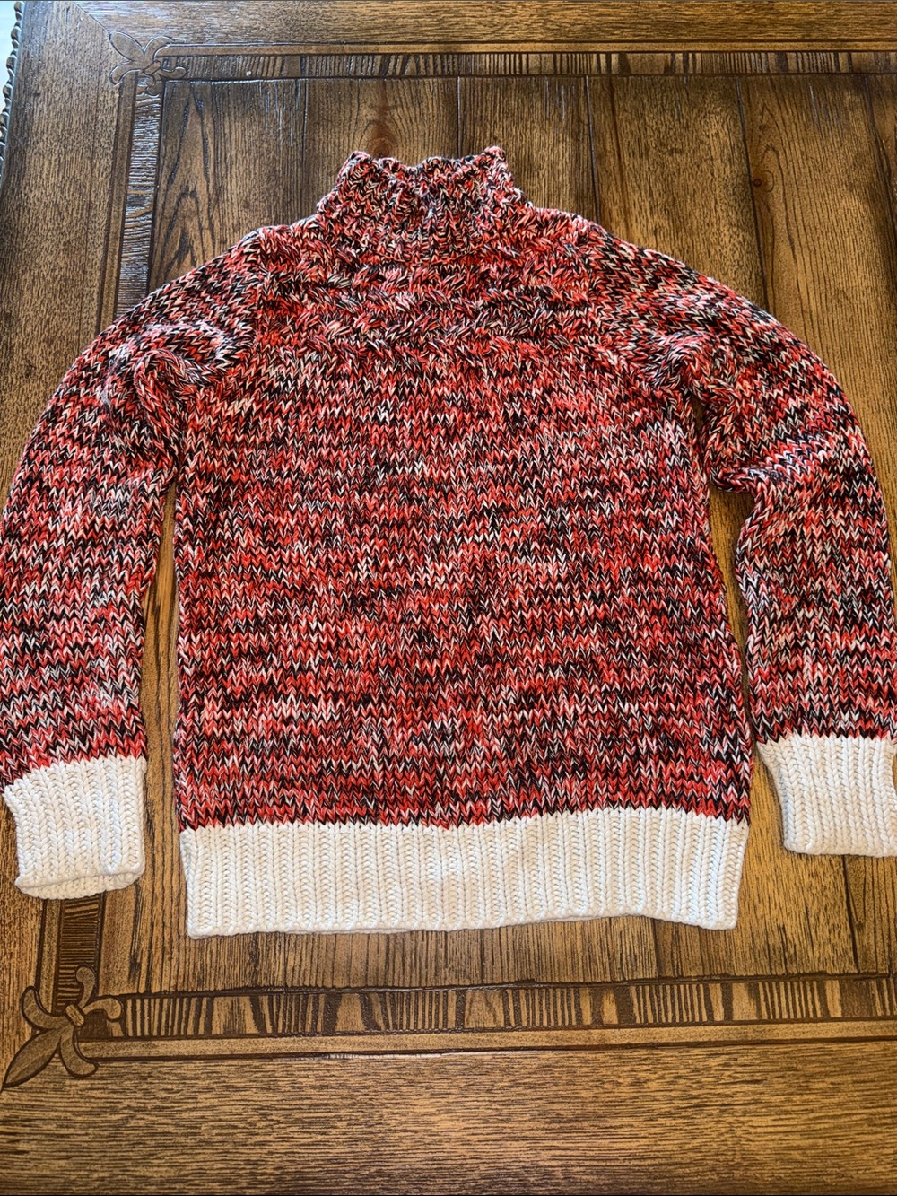 Philosophy Red Marled Turtleneck Sweater with Cream Trim